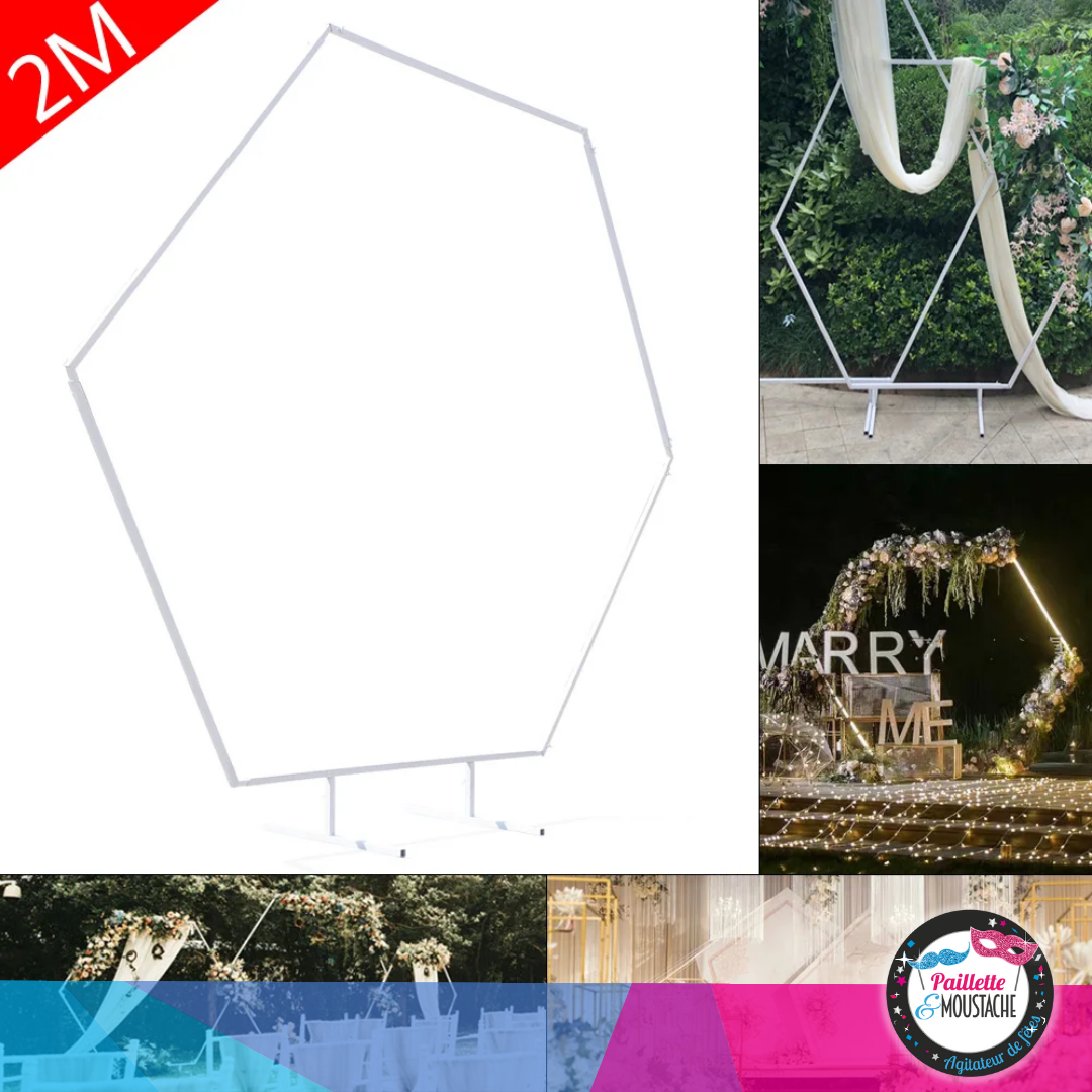 Location Arche Hexagonale Support metallique sur Pied 2 m- paillette & Moustache - Brive la gaillarde - Mariage - fêtes